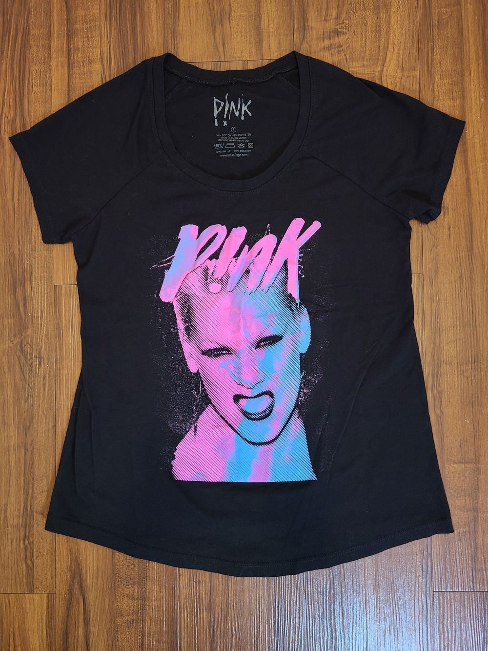 P!NK Black Short Sleeve Tee with Pink & Blue Graphic Face